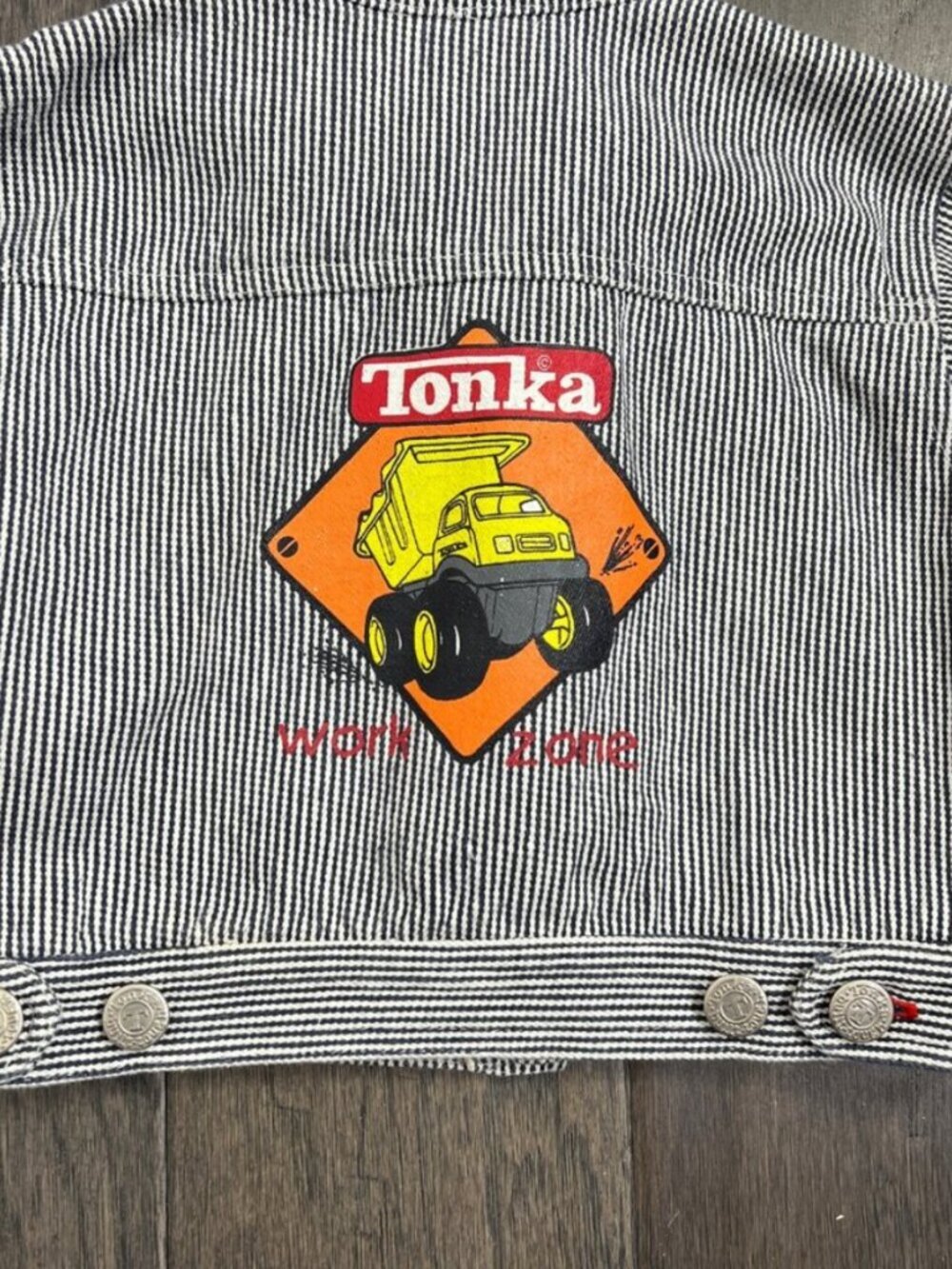 Vintage 1999 Tonka Construction Wear Hickory Stripe Denim Jacket 18M - Picture 3 of 6